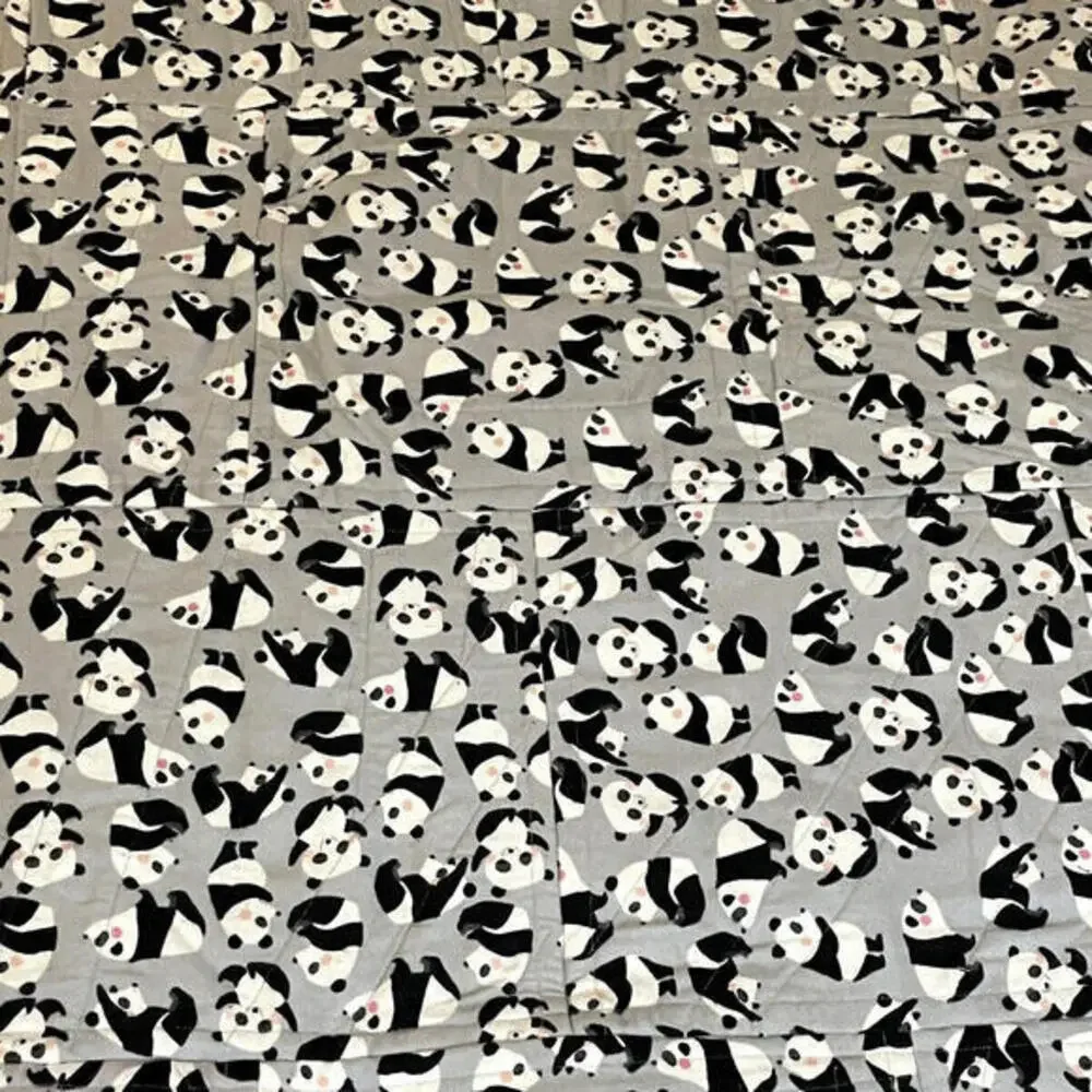Handmade Denim‎ Quilt Panda Print Flannel on Reverse Heavy Blanket 46 x 42